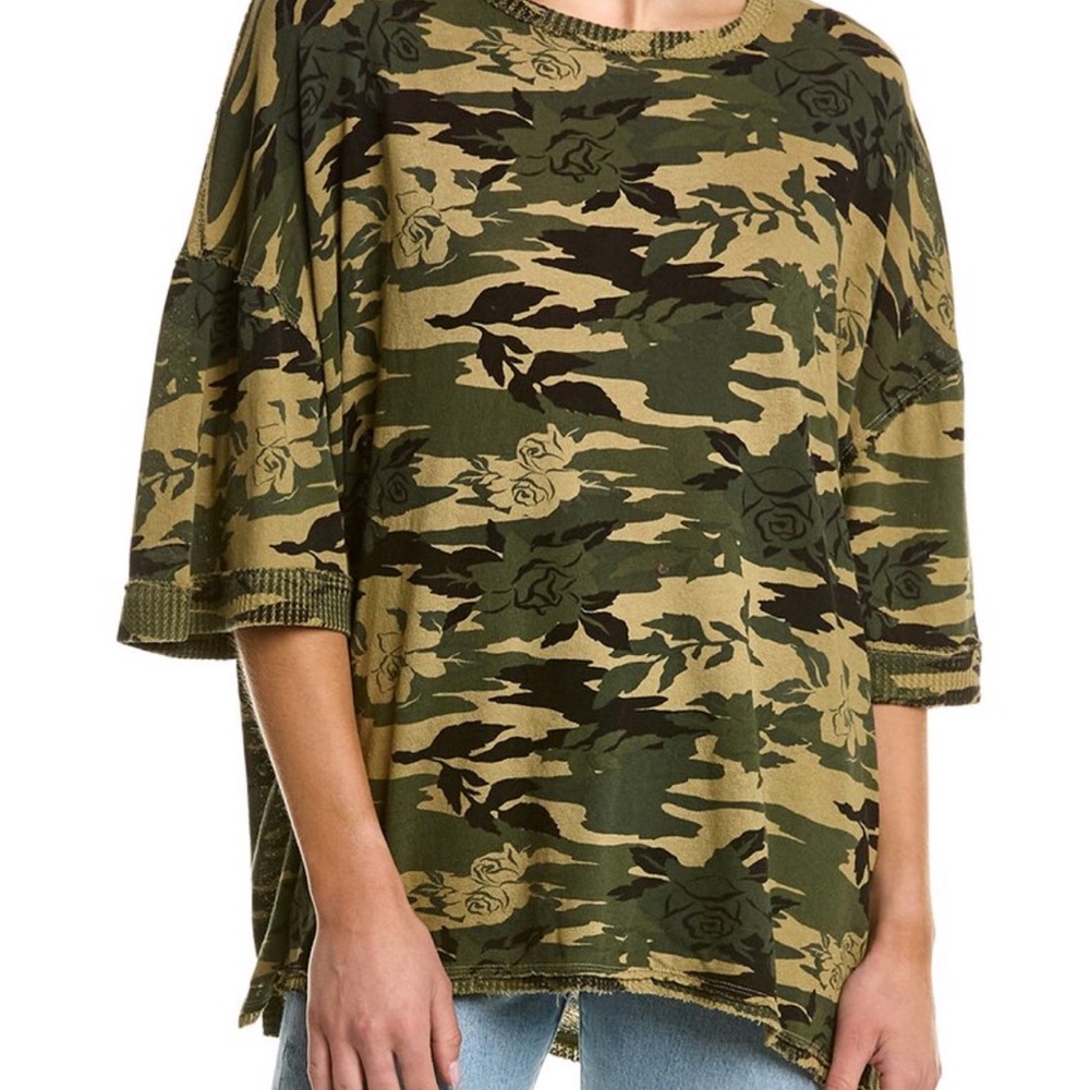We The Free Olive & Dark Green Camo Rose Oversized Top